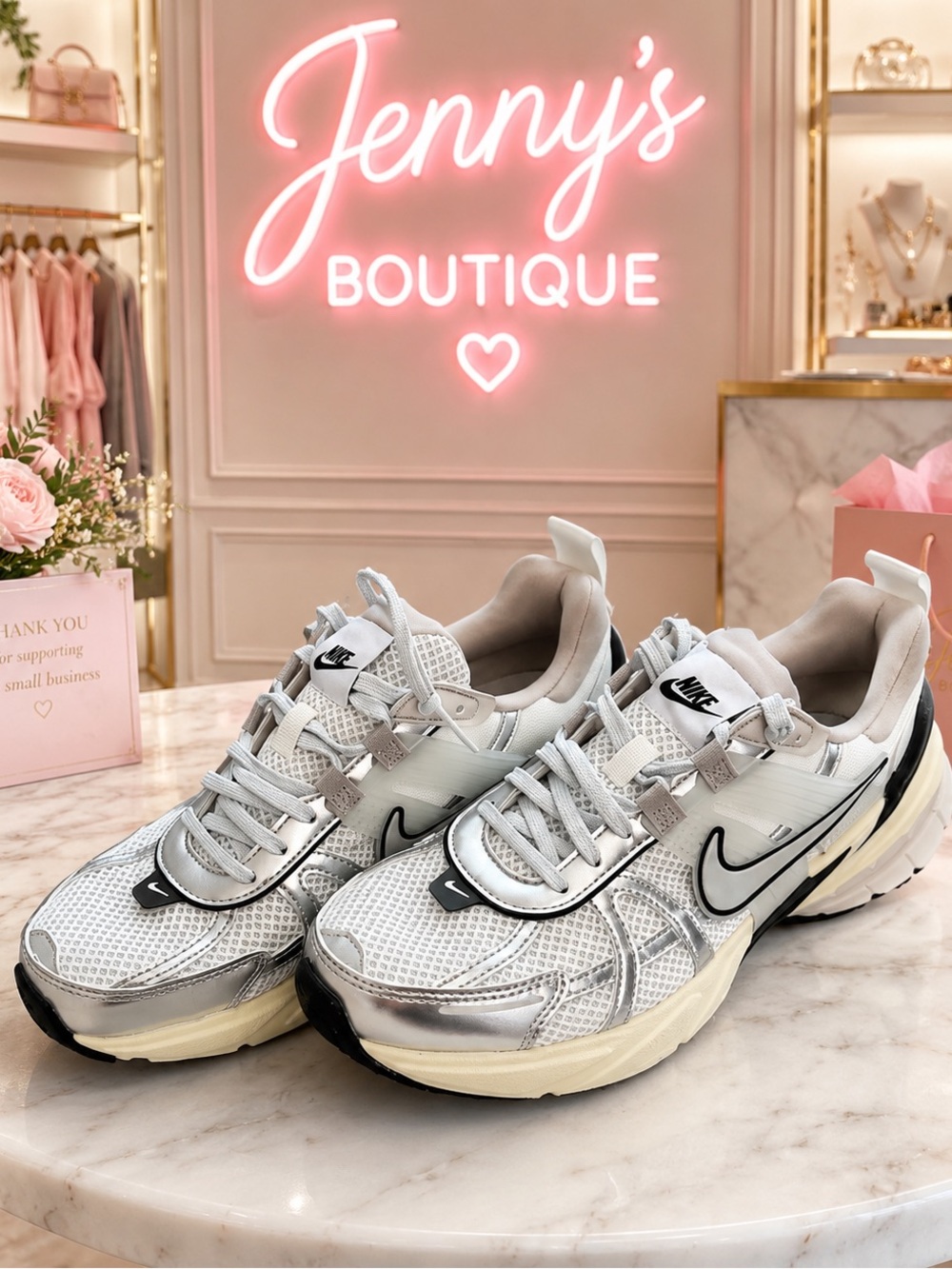 Nike Silver & White Mesh Running Shoes Org: $170‼️